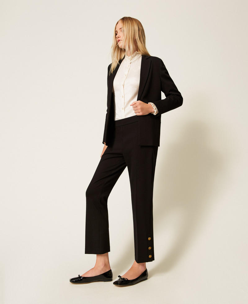 Cropped trousers with Oval T buttons Black Woman 252TP2603_00006_02