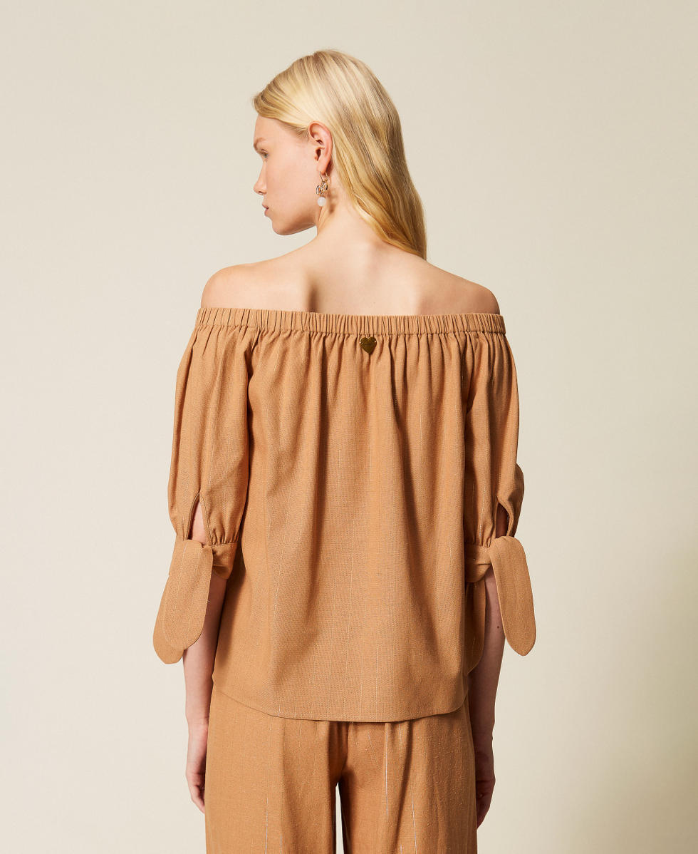 Lurex pinstripe blouse "Hazelnut” Brown Woman 261LB2QGG_10282_03