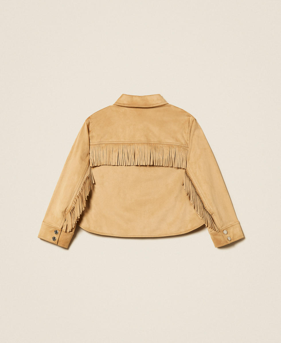 Giacca scamosciata con frange Beige "Safari" Bambina 261GJ2140_13191_S1