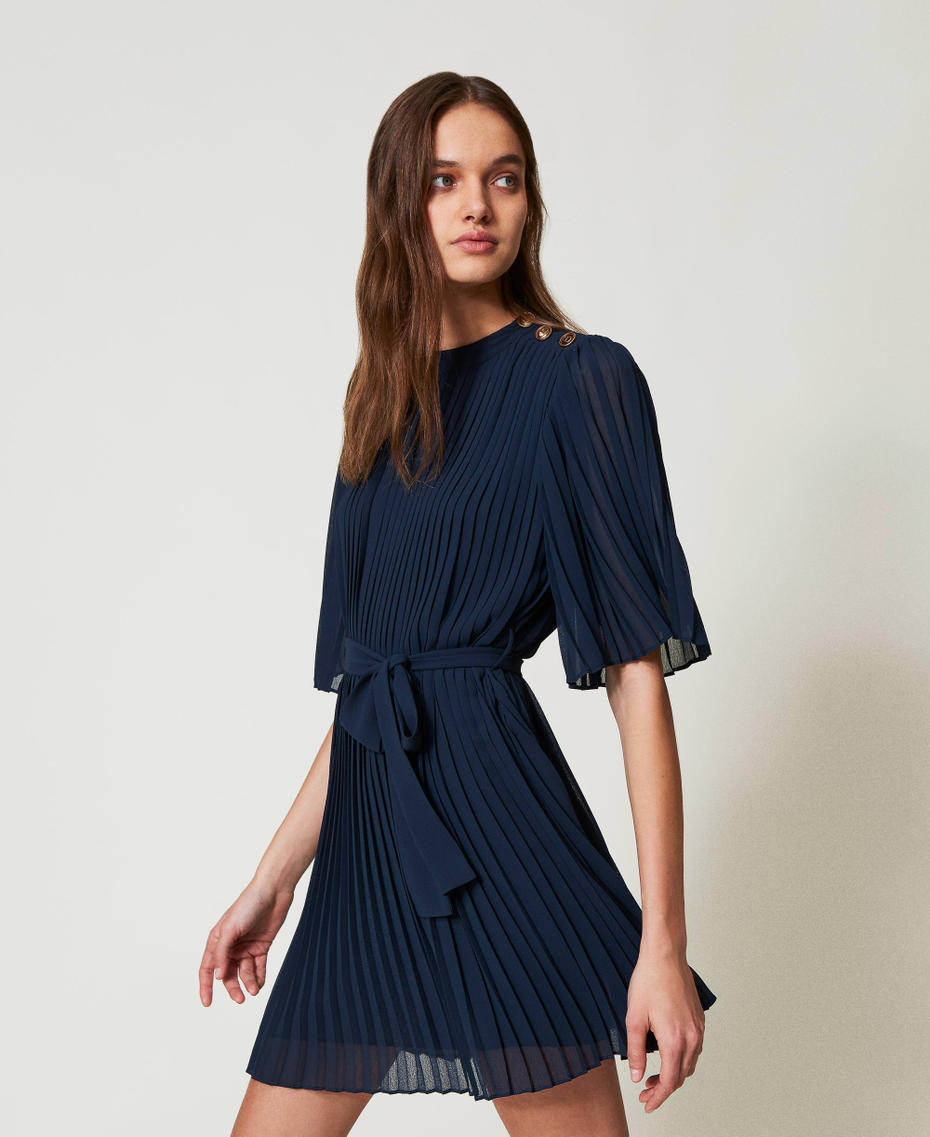 Short cr&ecirc;pe georgette dress Blue Night Woman 251TP2051_00238_01