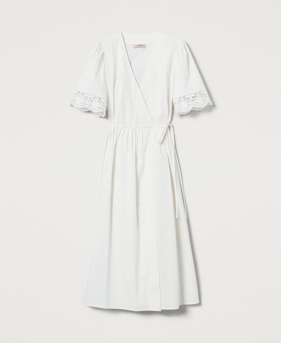 Midikleid aus Popeline mit Spitze Wei&szlig; Schnee Frau 251TT2091_00282_S0