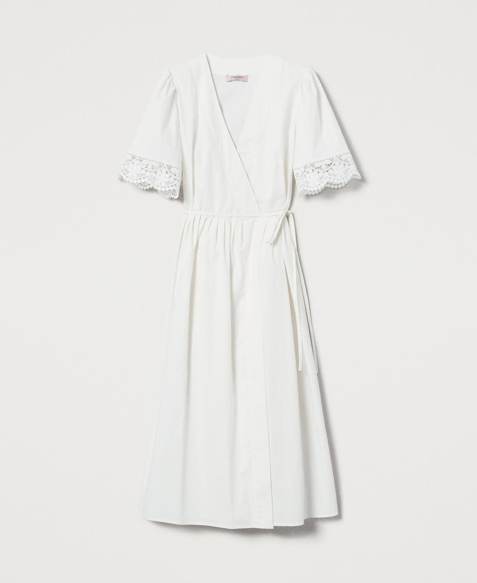 Midi dress in poplin with lace White Snow Woman 251TT2091_00282_S0