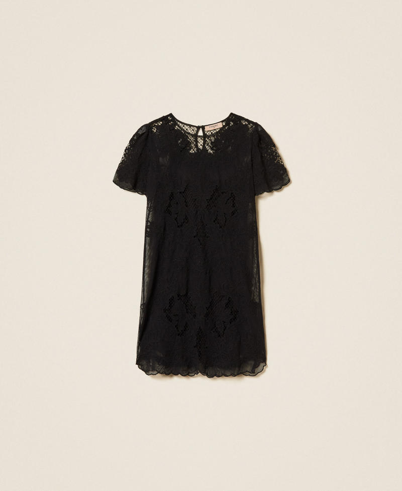 Robe courte en mousseline avec broderie Noir Femme 261TP2582_00006_S0