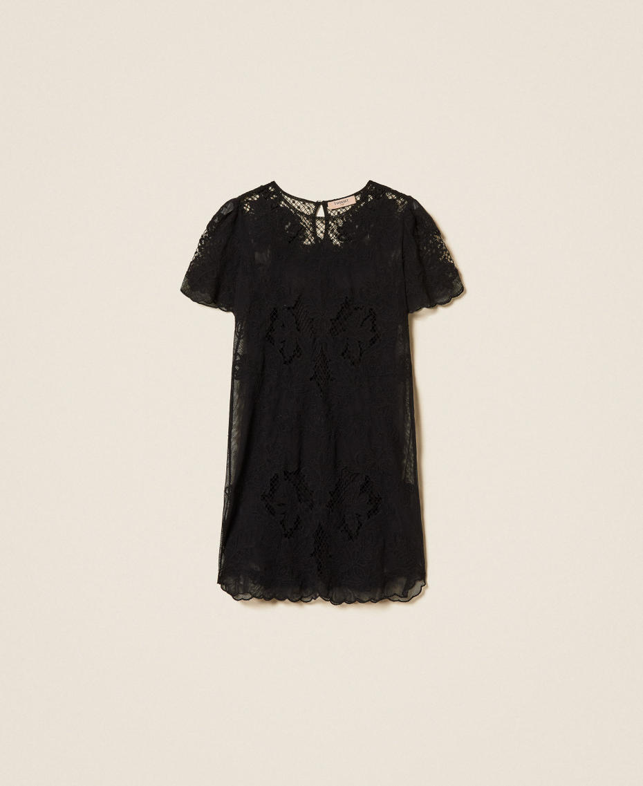 Robe courte en mousseline avec broderie Noir Femme 261TP2582_00006_S0