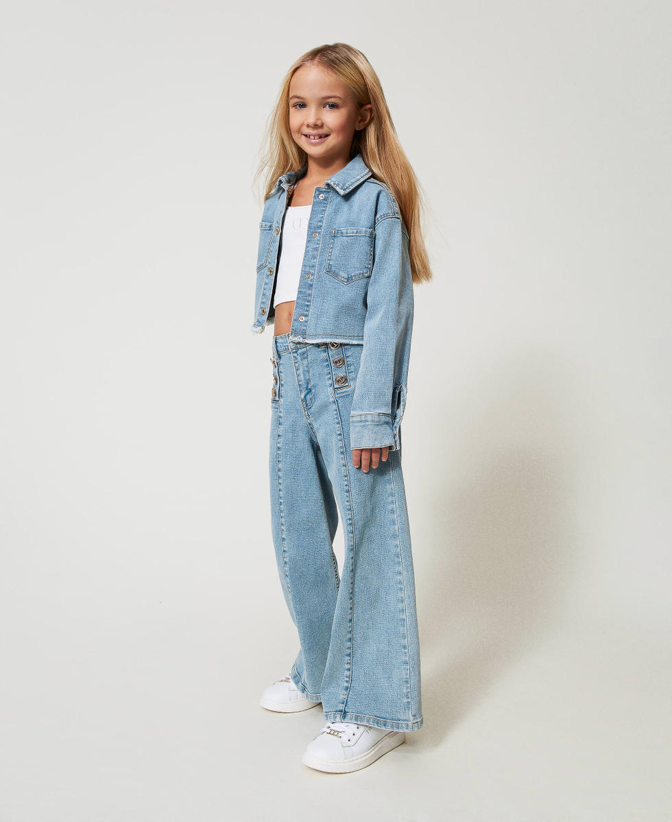 Wide leg jeans with logo buttons Light Denim Girl 251GJ2541_11457_02