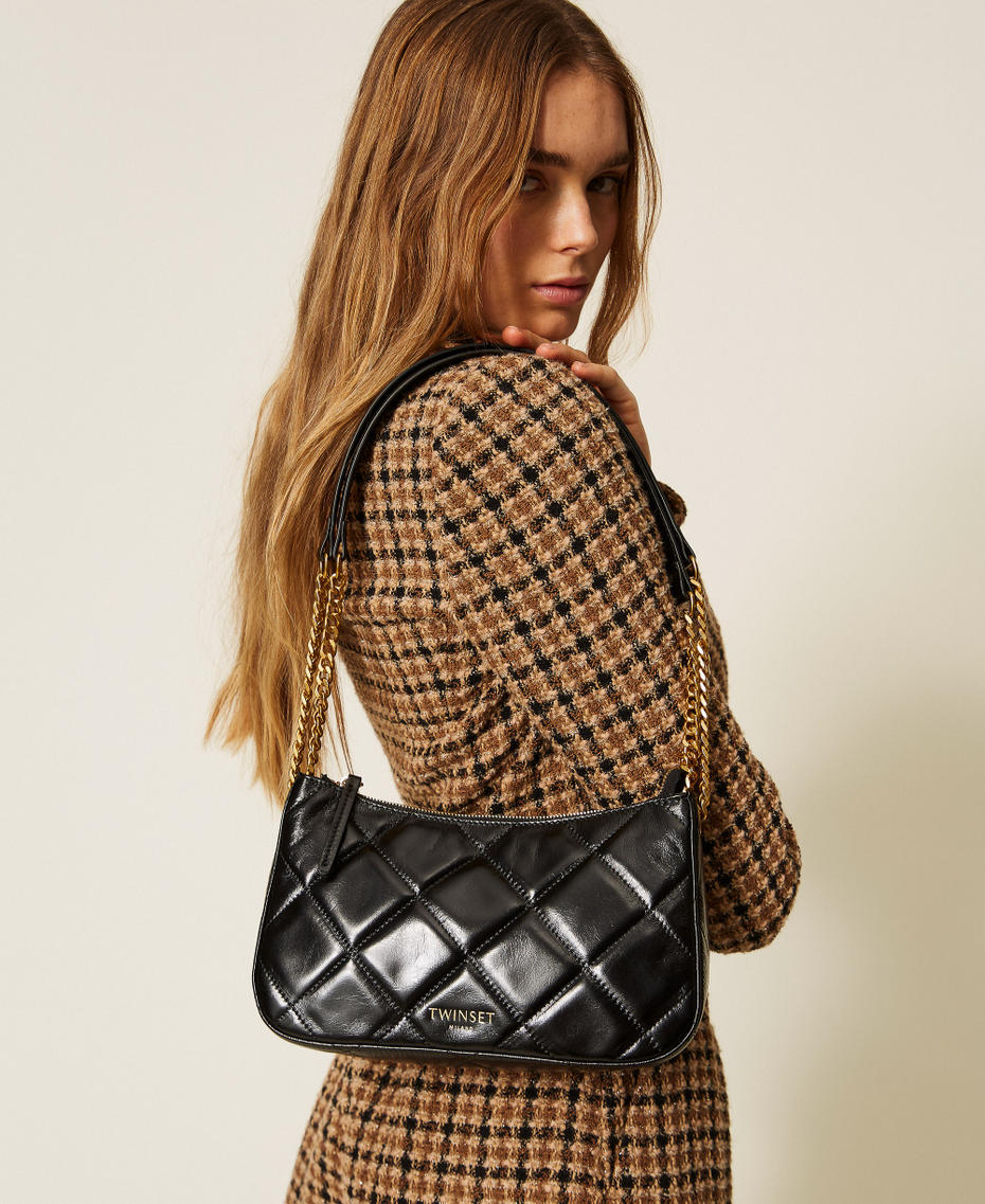 Gro&szlig;e Liliane Tasche aus gestepptem Leder Schwarz Frau 262TD8150_00006_A0