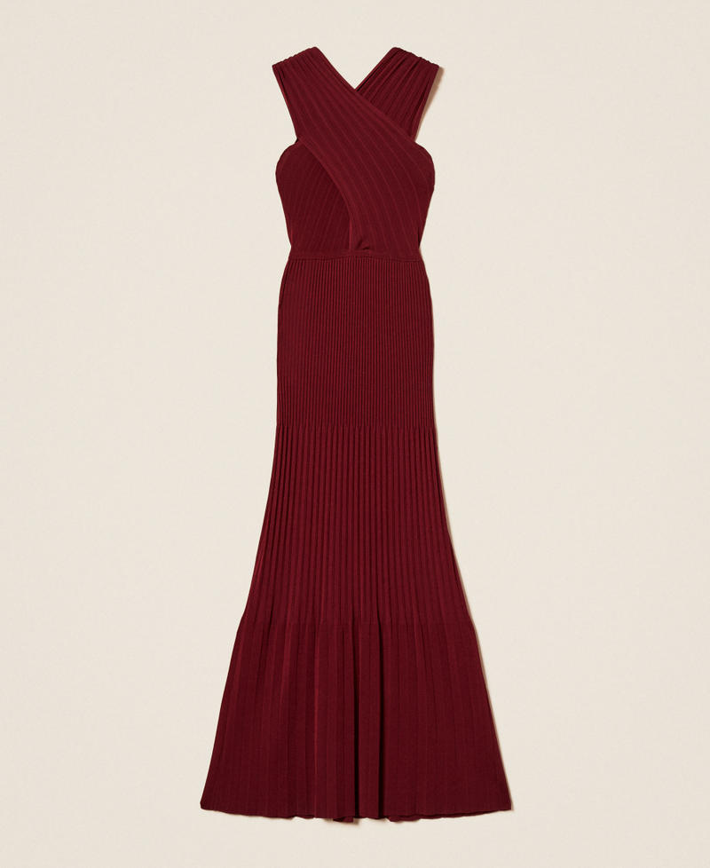 Long crossover knit dress Light Winetasting Woman 252TP3160_12367_S0