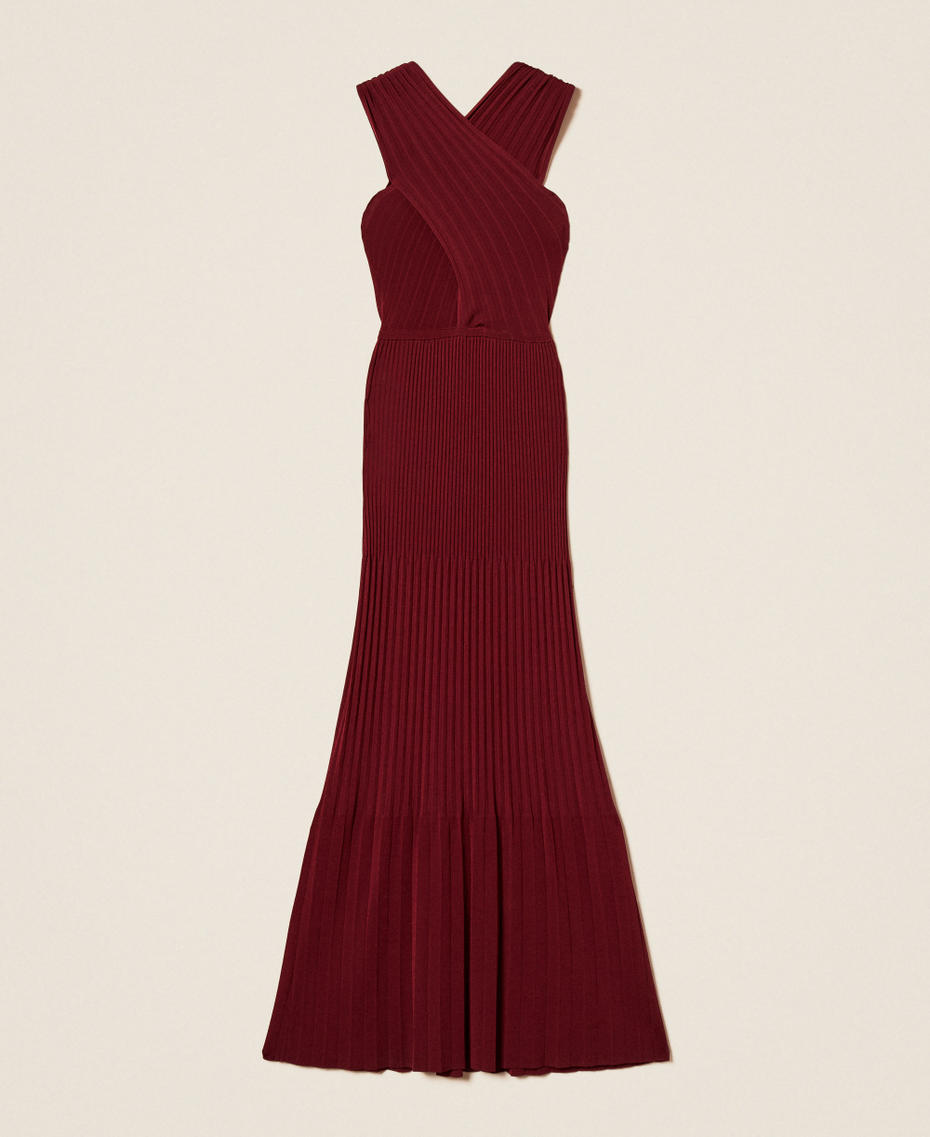Long crossover knit dress Light Winetasting Woman 252TP3160_12367_S0