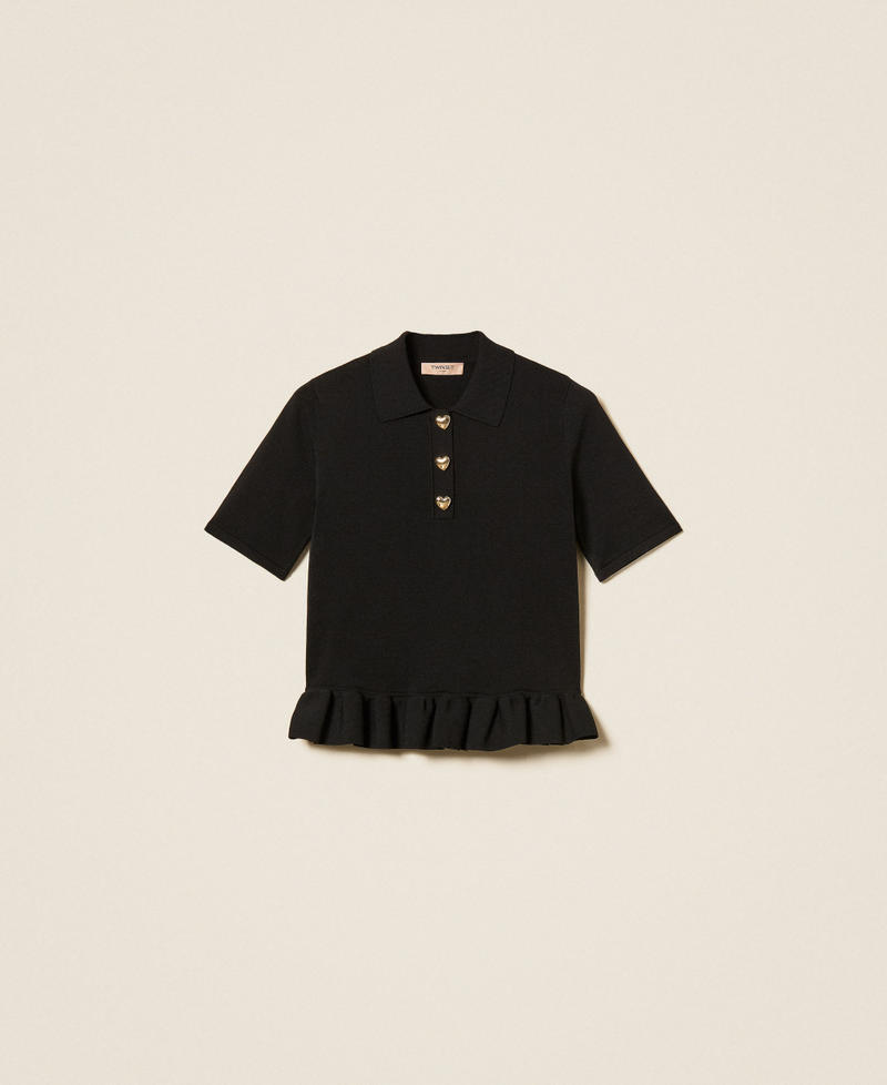 Pullover im Polostil mit Herzkn&ouml;pfen Schwarz Frau 262TP3141_00006_S0