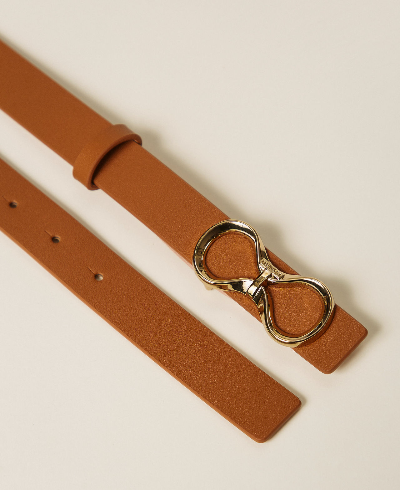 Reversible leather belt with logo Two-tone Bubinga Wood Brown/Candy Peach Pink Woman 261TA4440_13353_02