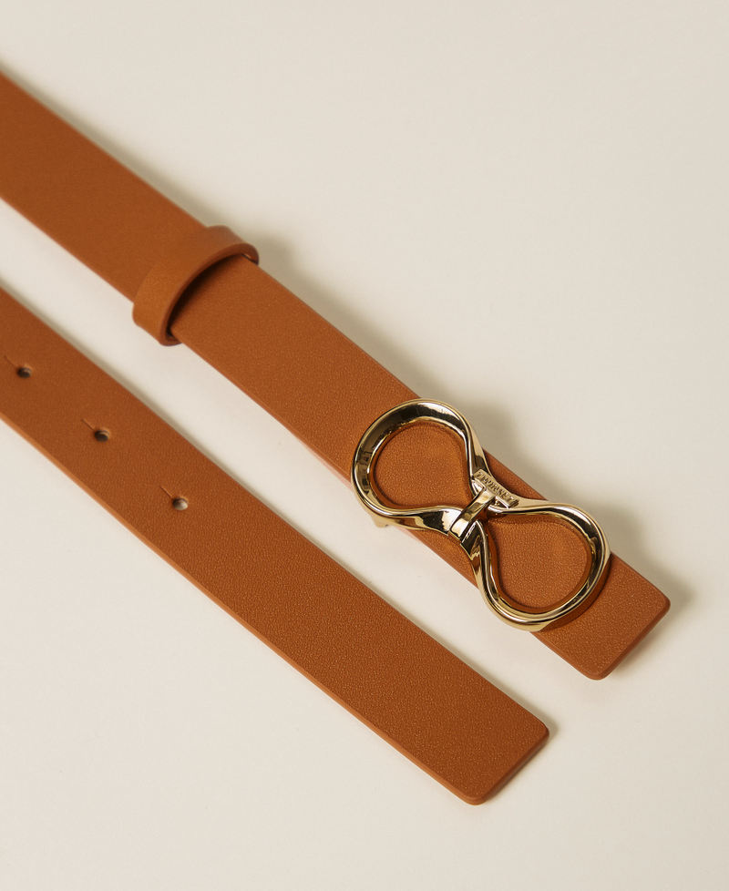 Reversible leather belt with logo Two-tone Bubinga Wood Brown/Candy Peach Pink Woman 261TA4440_13353_02