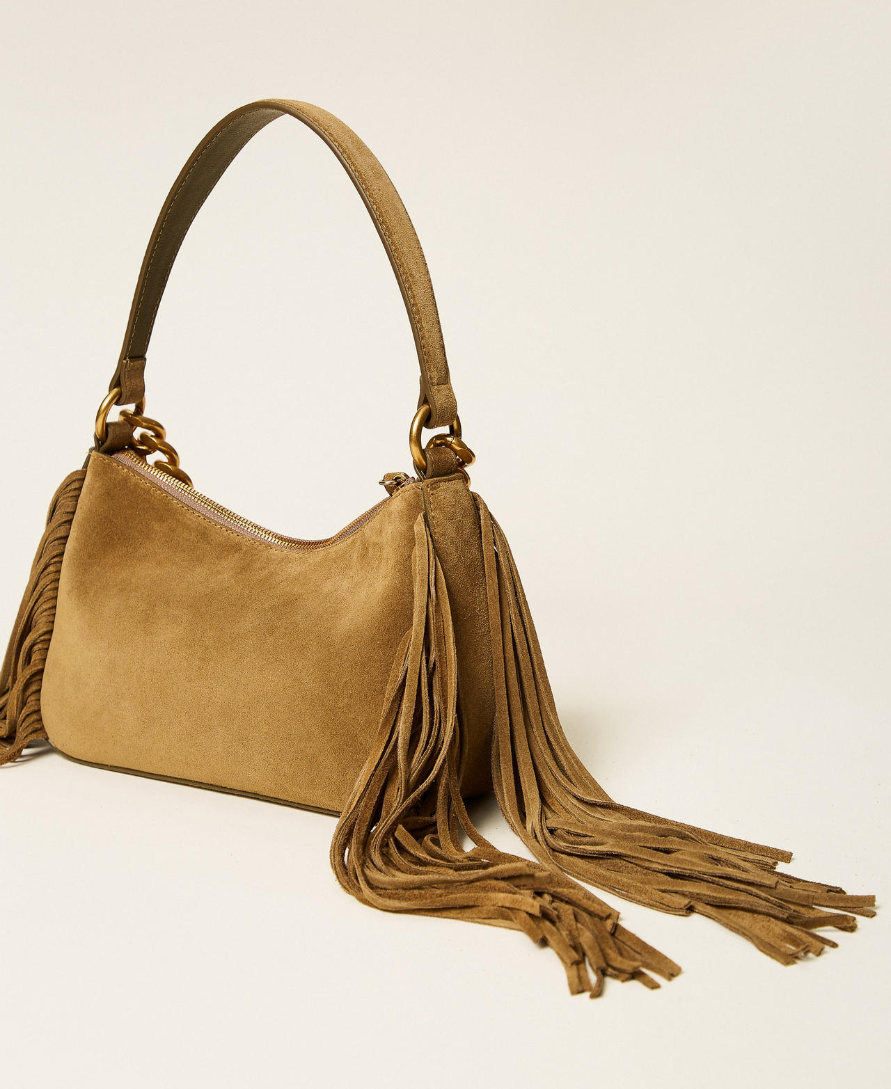 Medium Liliane suede bag with fringes Olive Drab Woman 262TB7205_13802_03