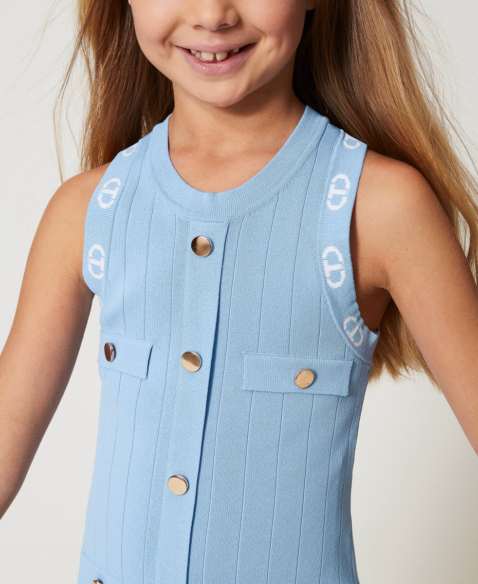 Fitted  knit dress with Oval T Two-tone Paper Blue/Ice Girl 251GJ3QW5_12297_04