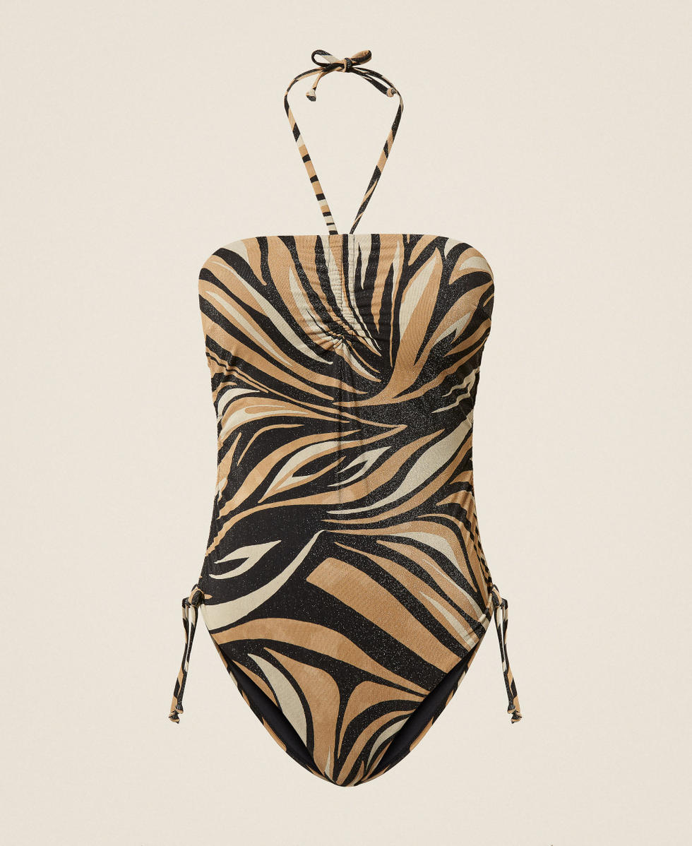 Costume intero con lurex e stampa