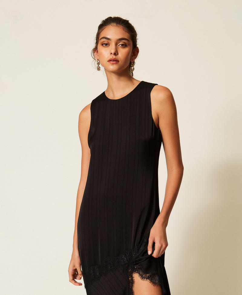 Abito lungo in raso e pizzo Nero Donna 262TP2120_00006_04