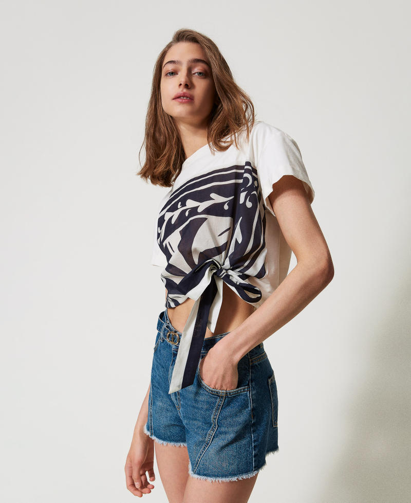 T-shirt avec mousseline imprim&eacute;e Sugar/Imprim&eacute; Foulard Classic Blue Femme 251LM2AAA_12395_02