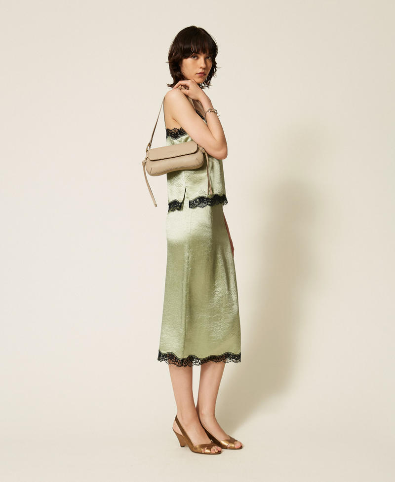 Froiss&eacute; satin and lace top Two-tone Sage/Black Woman 262TP2112_13855_T0