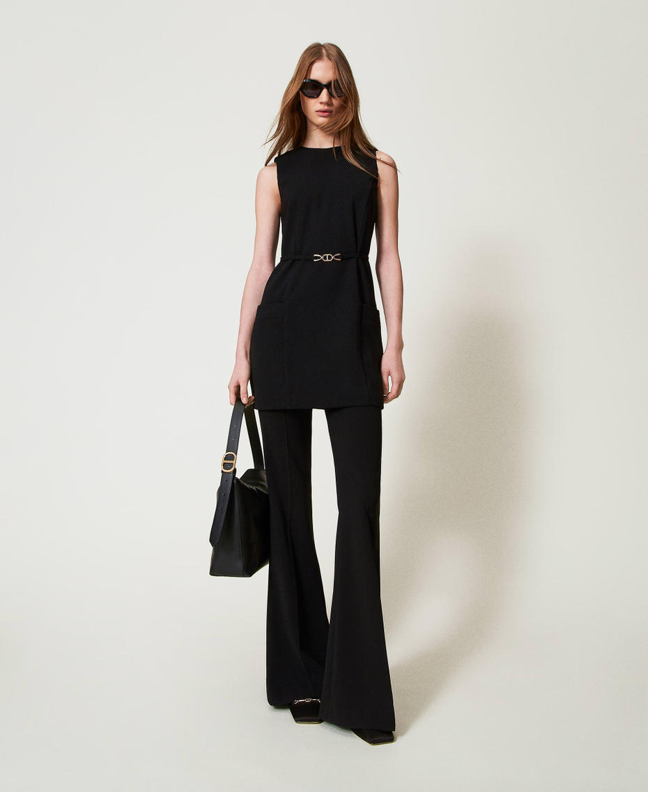 Fluid crêpe tunic with belt Black Woman 251TP2101_00006_01