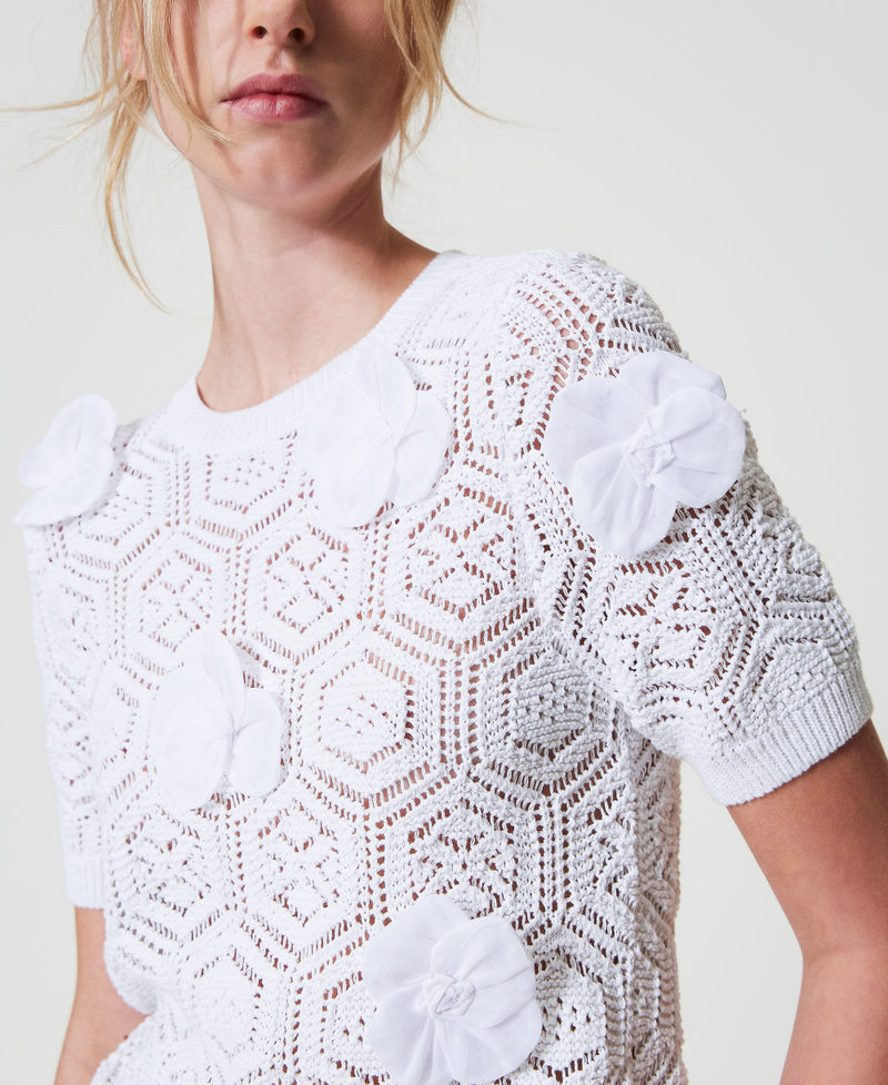 Pullover mit Organza-Blumen "Papers"-Weiß Frau 251AP3141_00840_PA