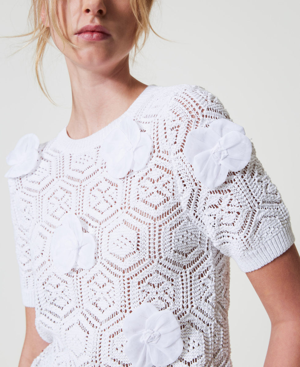 Jumper with organza flowers "Papers" White Woman 251AP3141_00840_PA