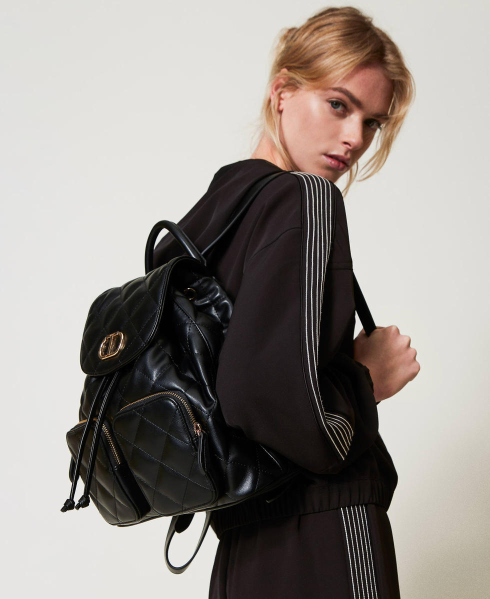 Audrey' quilted backpack with Oval T Woman, Black | TWINSET Milano