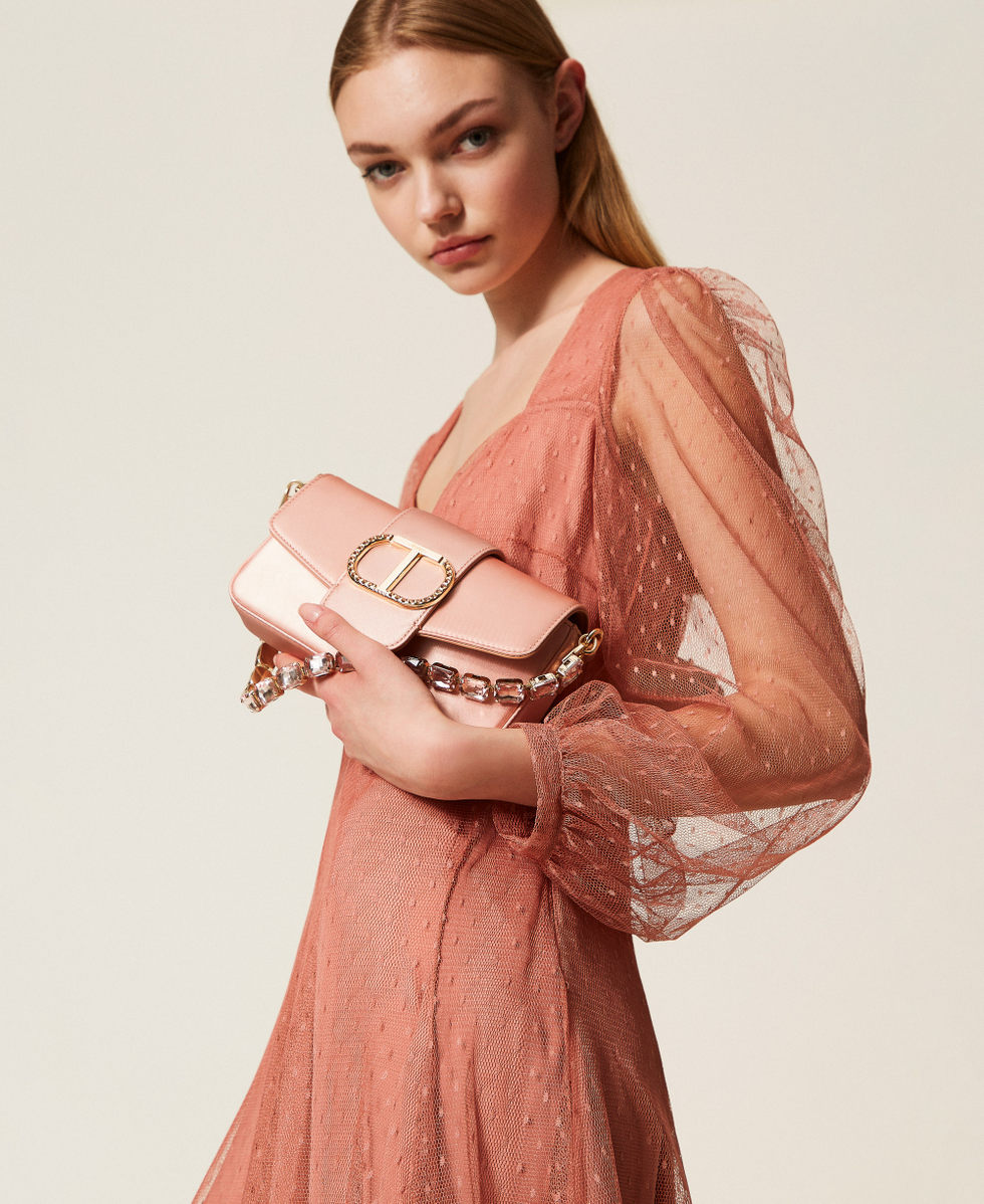 'Amie' satin shoulder bag with rhinestones