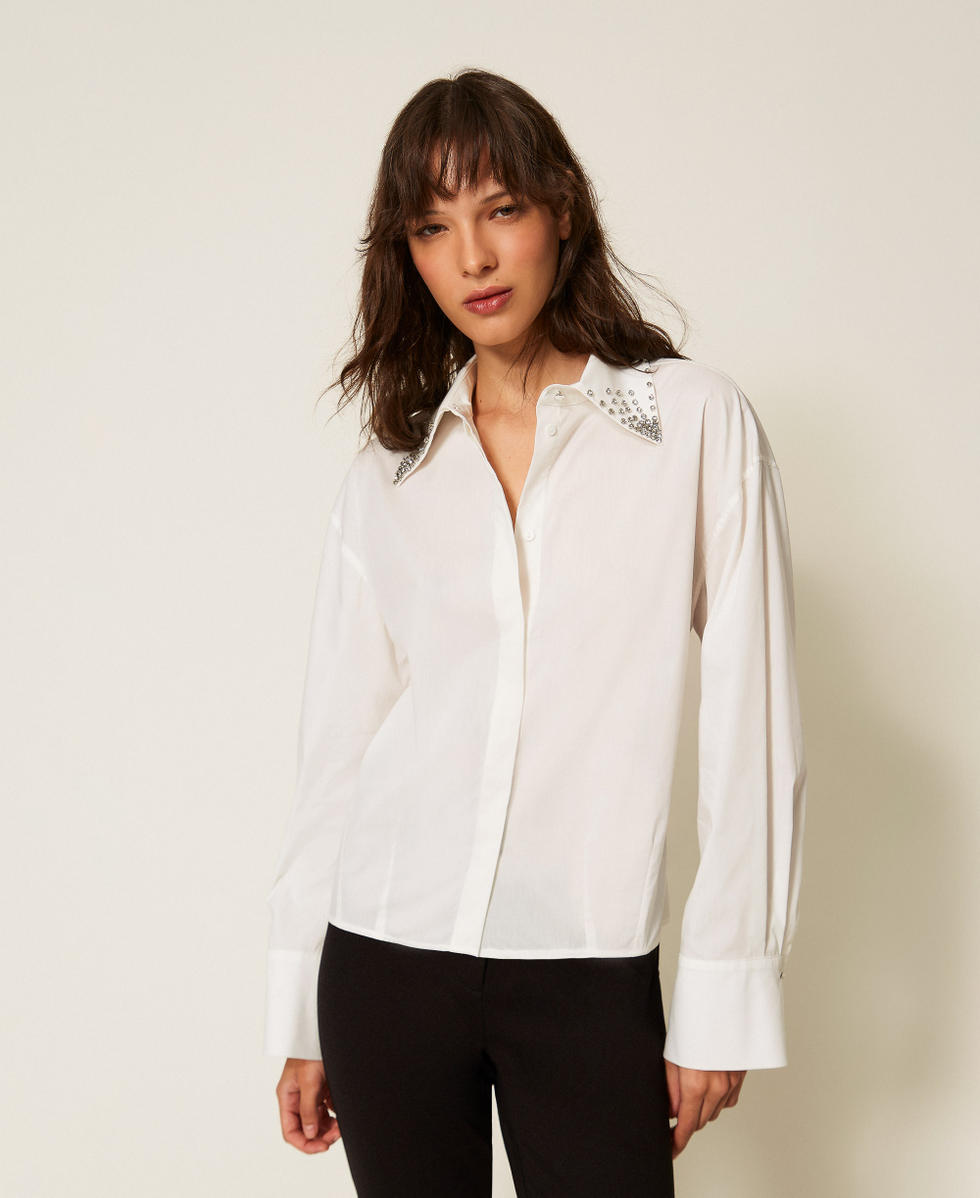 Poplin shirt with rhinestones Off White Woman 261AP2125_00526_01