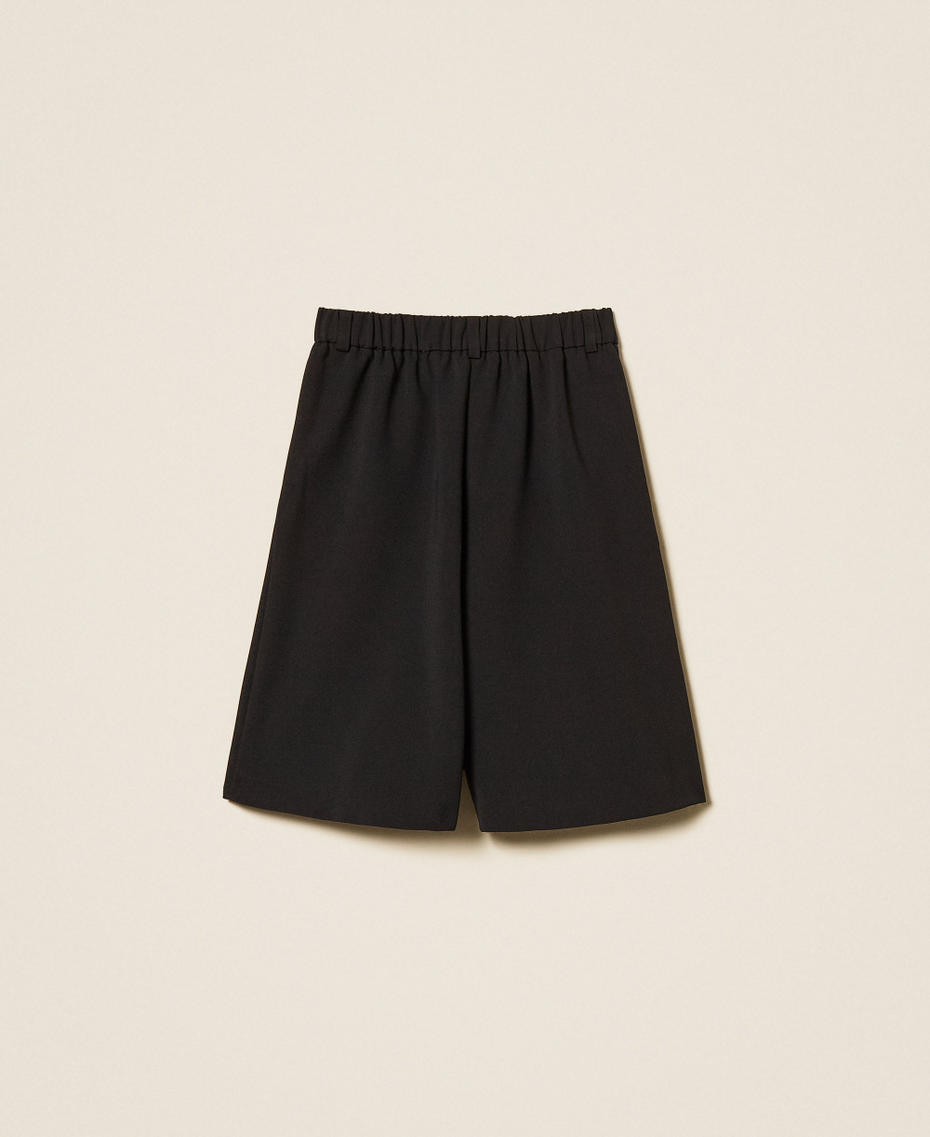 Bermuda en cr&ecirc;pe avec plis Noir Fille 261GJ2Q57_00006_S1