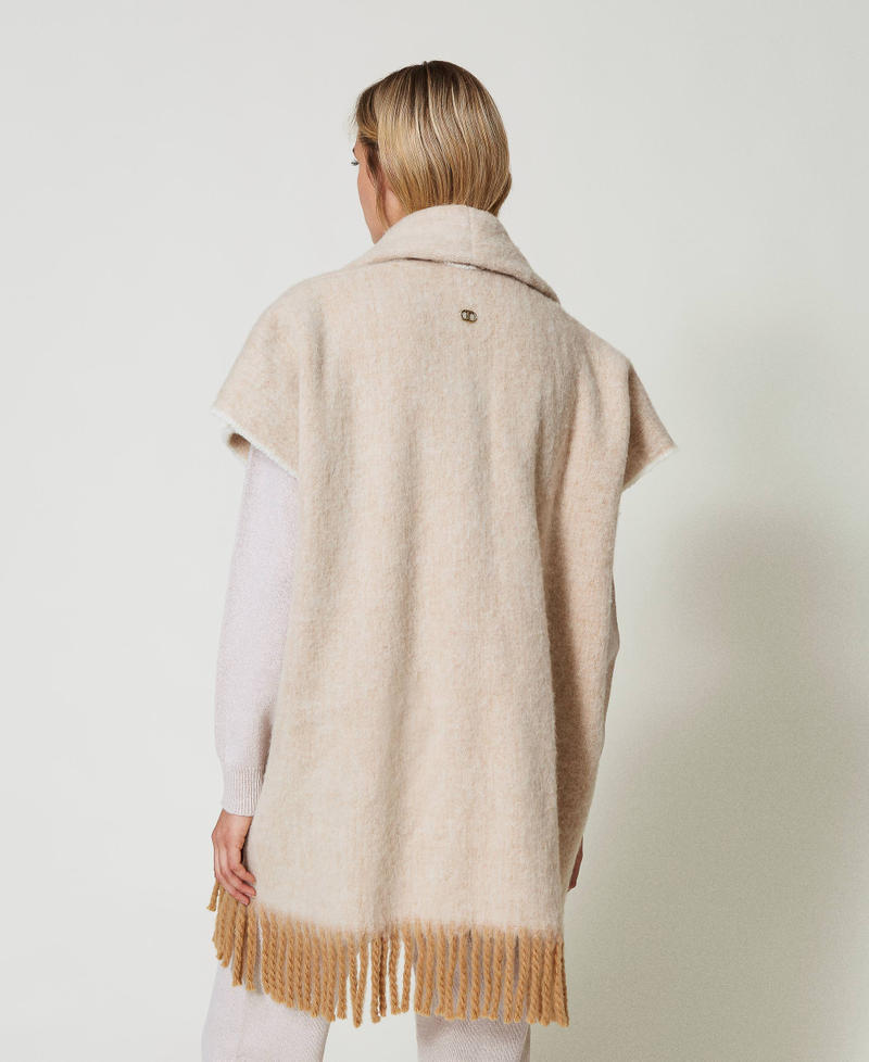 Mottled poncho with fringes Sandy Brown Woman 242TO5570_11754_03