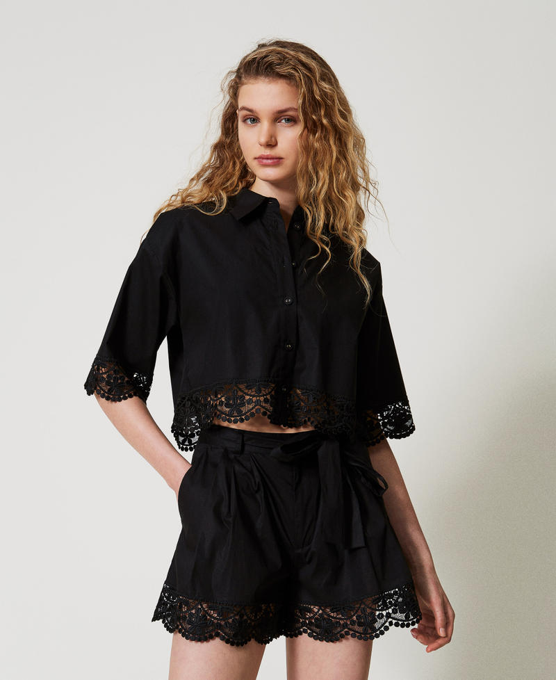 Poplin shorts with lace Black Woman 251TT2096_00006_01