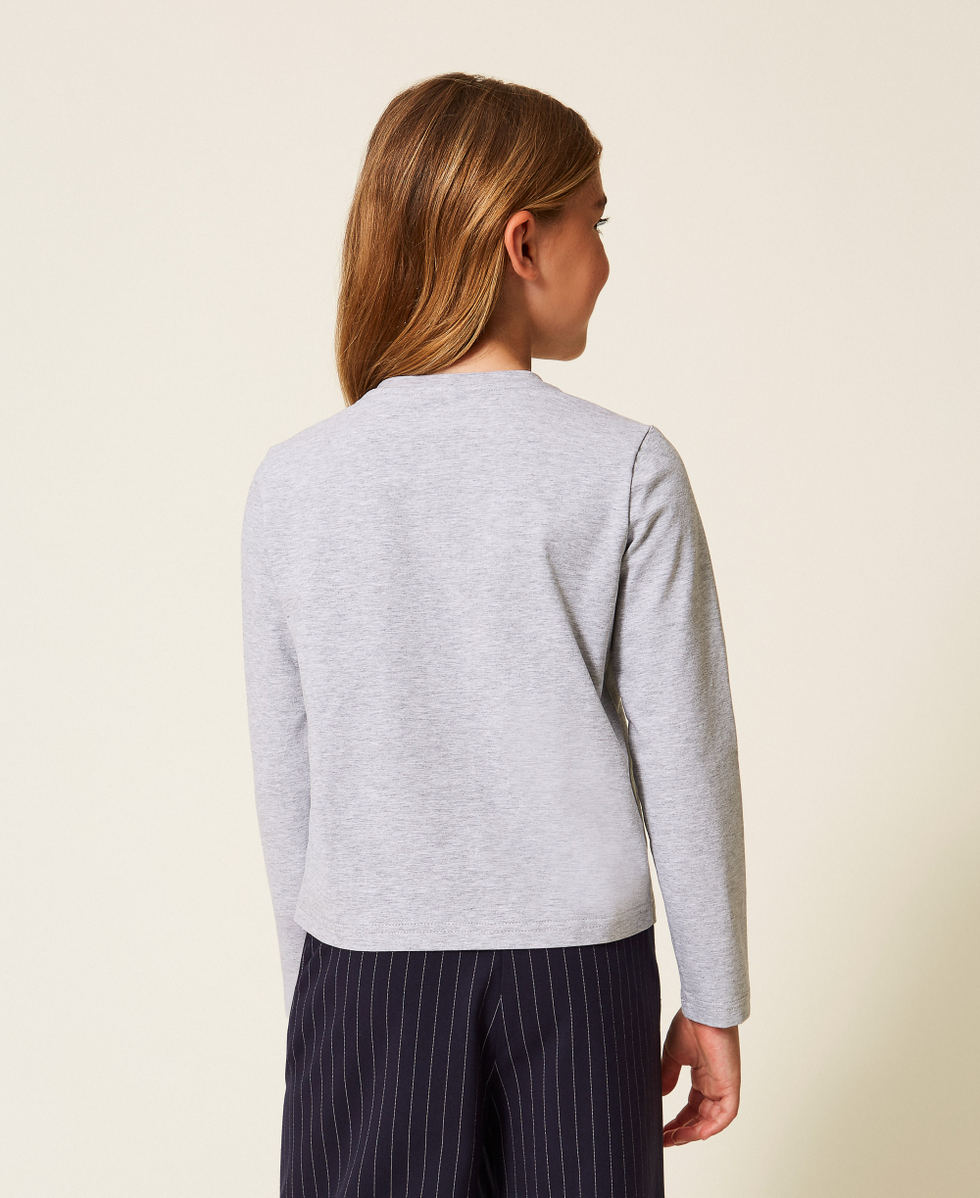 Shirt mit Print und Strass Helles Melangegrau M&auml;dchen 252GJ2321_11834_03