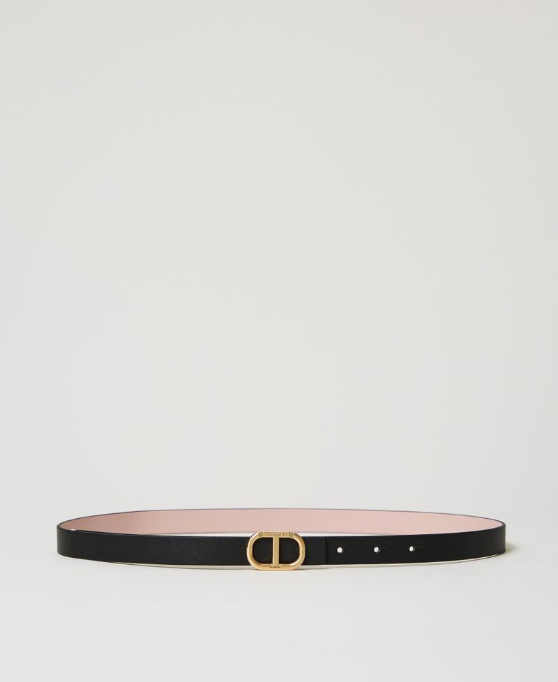Reversible leather belt with buckle Two-tone Black/Parisienne Pink Woman 251TA4381_10632_01
