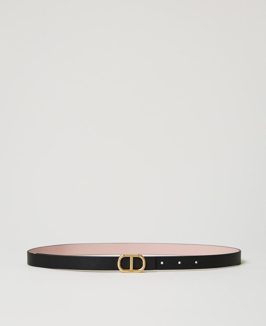 Reversible leather belt with buckle Two-tone Black/Parisienne Pink Woman 251TA4381_10632_01