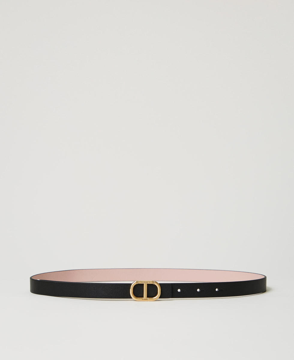 Ceinture r&eacute;versible en cuir avec boucle Bicolore Noir/Rose Parisienne Femme 251TA4381_10632_01