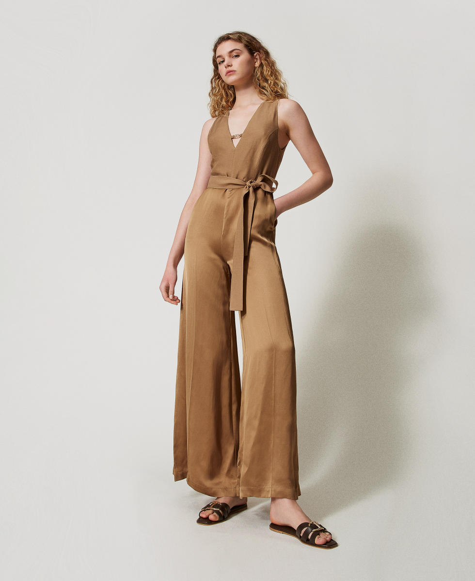 Long satin envers jumpsuit Golden Green Woman 251TT2272_12438_01