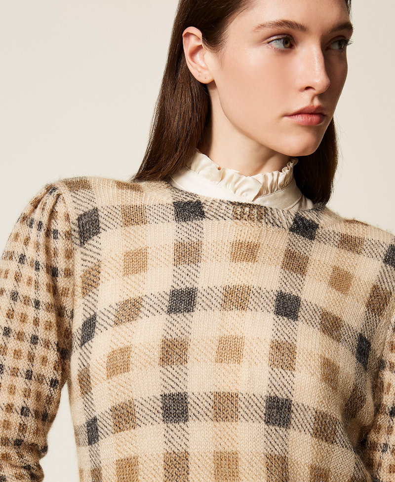 Mohair blend check print jumper Camel/Black Check & Small Check Print Woman 252TT3492_13043_04