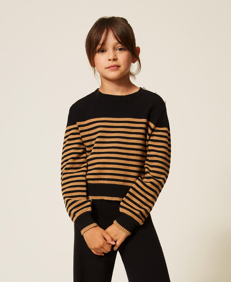 Striped jumper with buttons Black/"Iced Coffee" Brown Stripes Girl 262GJ3031_13771_01
