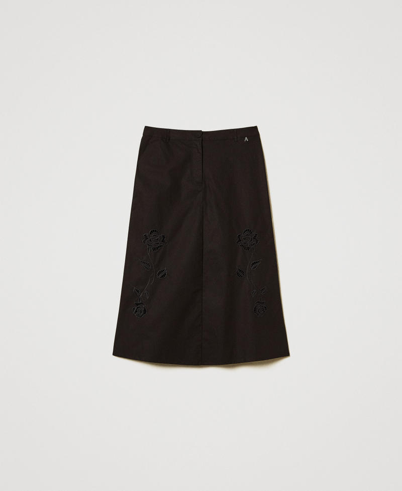 Midi skirt in poplin with embroidery Black Woman 251AX2091_00006_S0