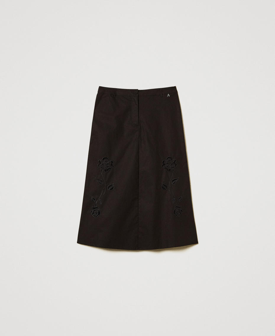 Midi skirt in poplin with embroidery Black Woman 251AX2091_00006_S0