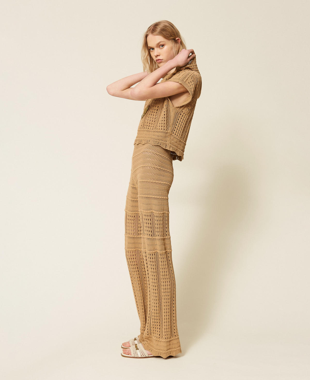 Check knit trousers Cork Brown Woman 261TT3262_13452_02