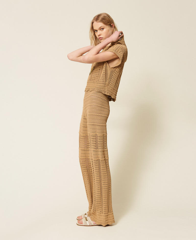 Check knit trousers Cork Brown Woman 261TT3262_13452_02