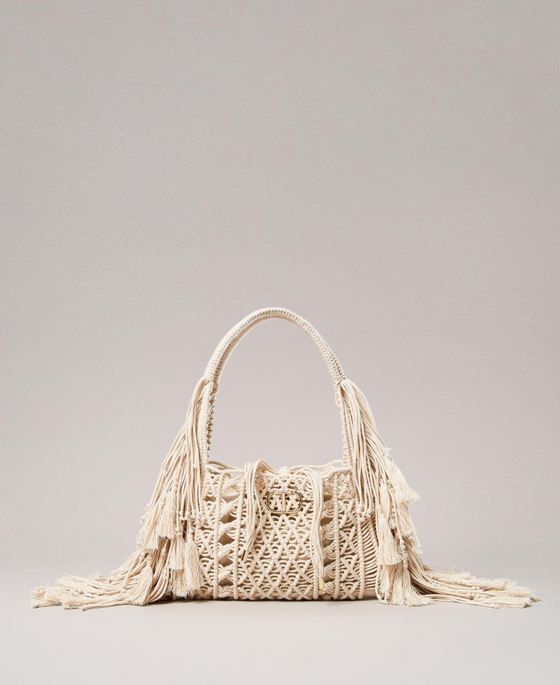 ‘Salina’ shopper with woven design and fringes Pale "Ginger Root” Beige Woman 251TS8020_11640_PS