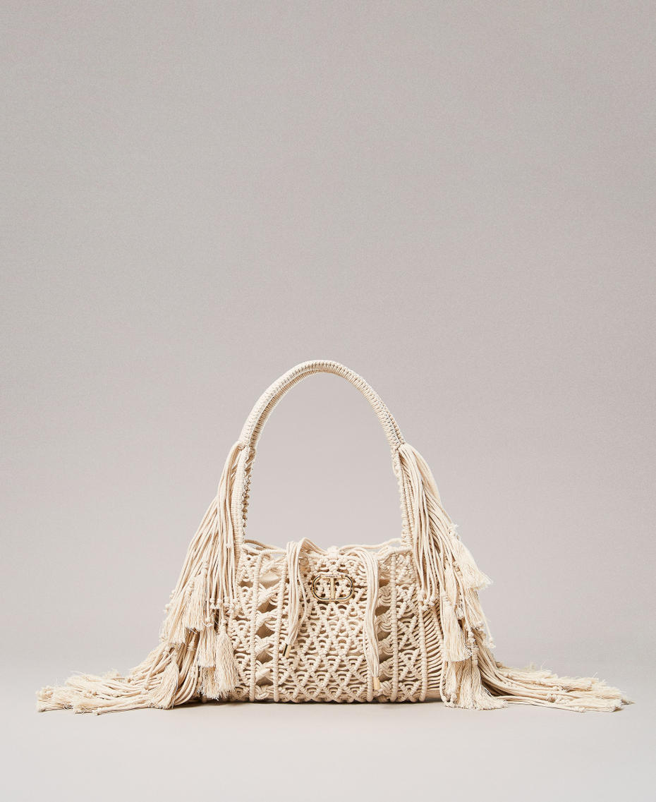 ‘Salina’ shopper with woven design and fringes Pale "Ginger Root” Beige Woman 251TS8020_11640_PS