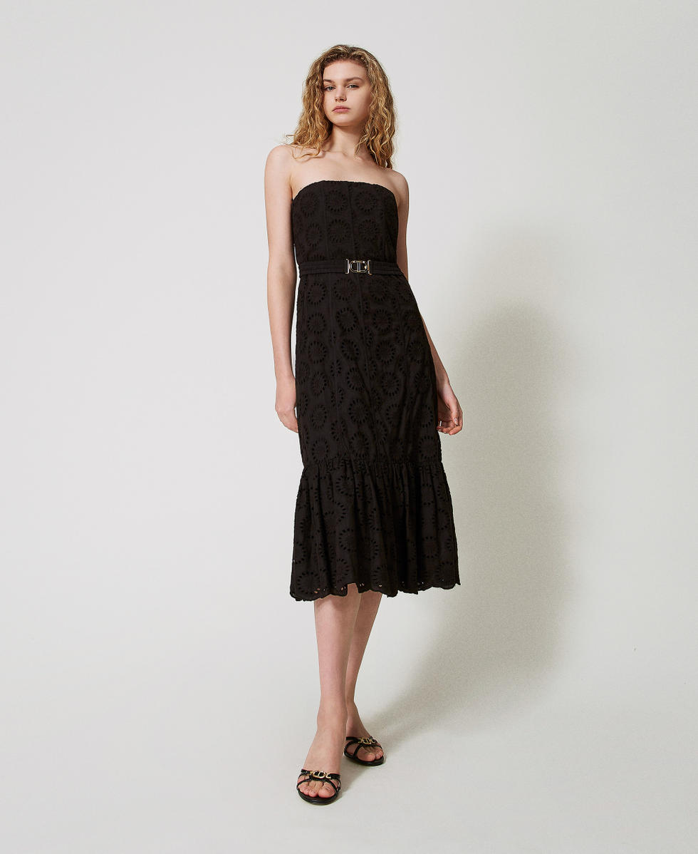 Midi bustier dress in broderie anglaise Black Woman 251TT2361_00006_01