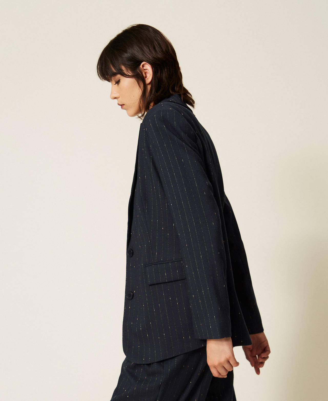 Chaqueta blazer de raya diplom&aacute;tica Blue Paint Pinstripe Mujer 262AP2364_13687_02