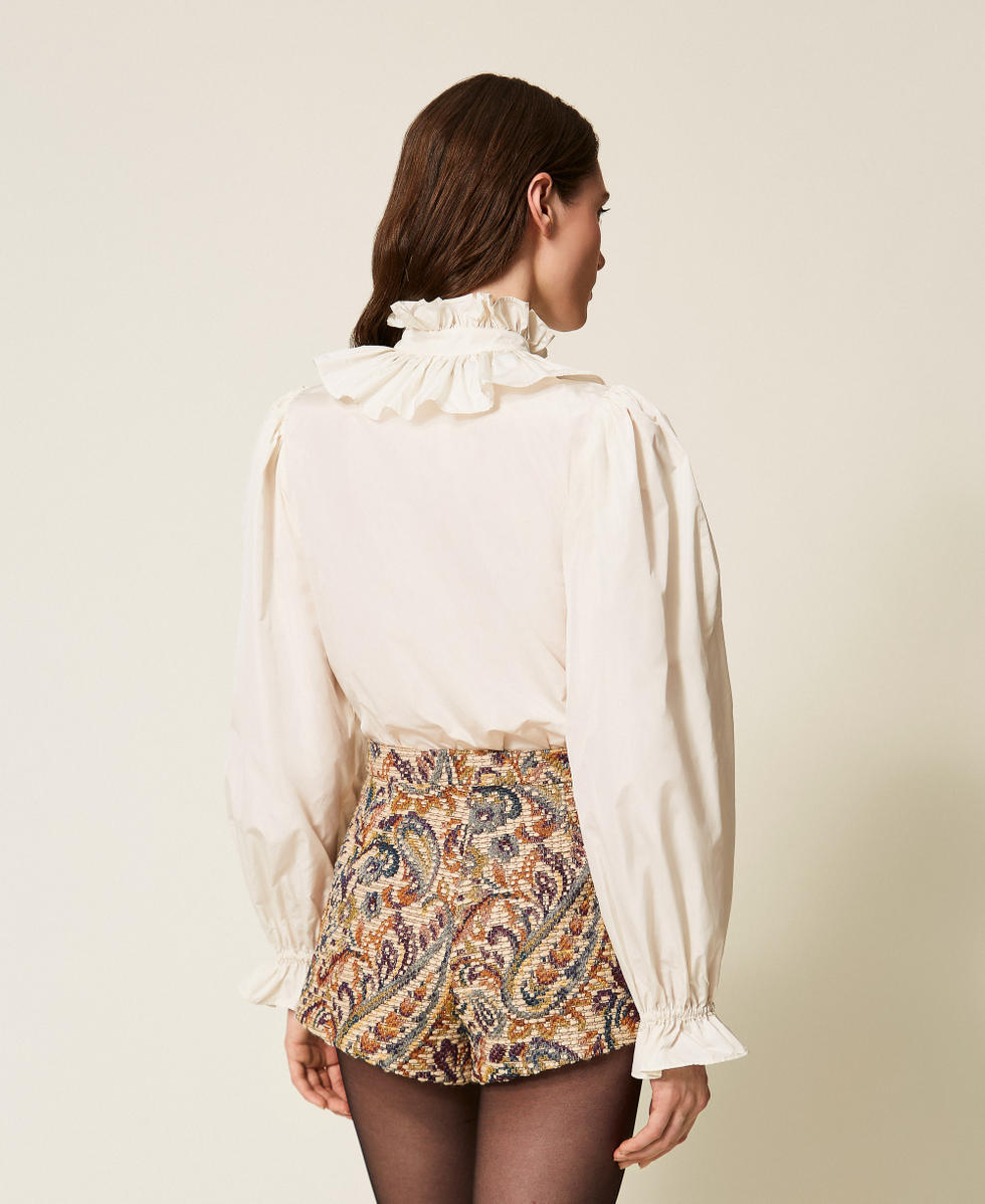 Camicia in taffet&agrave; con nastro in velluto Beige "Parchment" Donna 252TS2110_07222_03