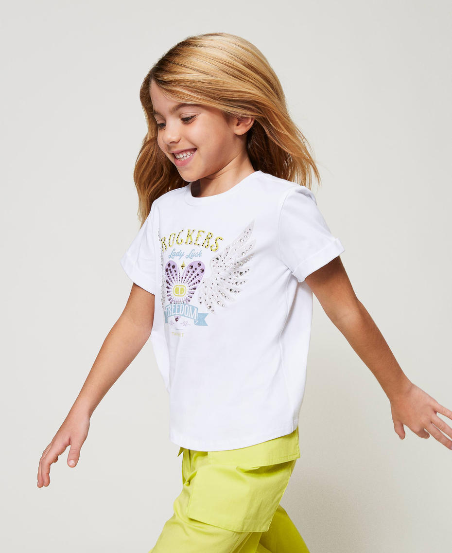T-shirt avec imprim&eacute; et strass Blanc "Ice" Fille 251GJ2482_00808_02