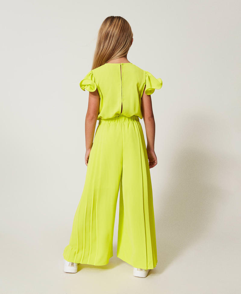 Pleated crêpe de Chine jumpsuit Yellow Plum Girl 251GJ2QQ4_12124_03