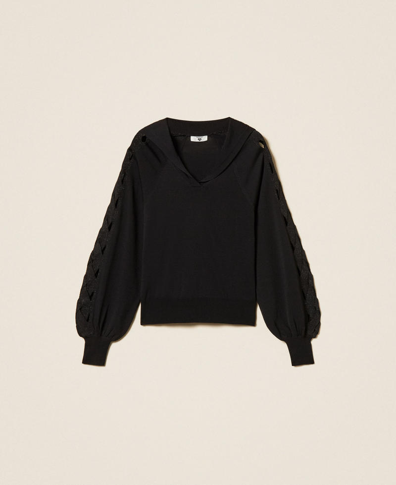 Maglia con maxi collo e trecce Nero Donna 261LL3DAA_00006_S0