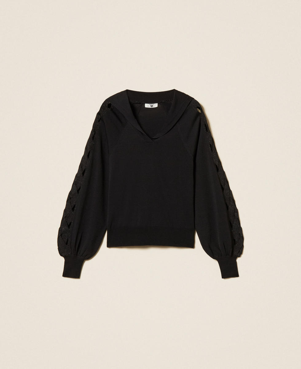 Pullover mit Maxikragen und Zopfmuster